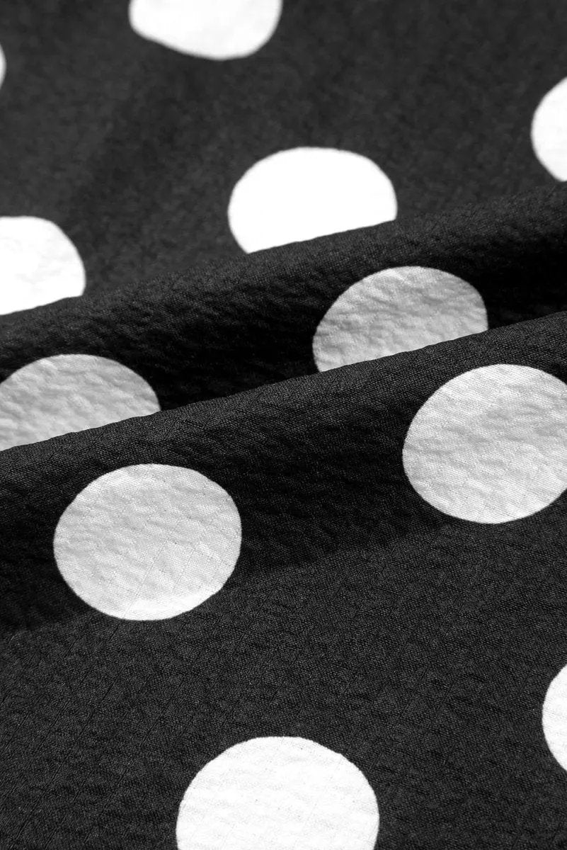 Black Polka Dot Print Ruffled Sleeve V Neck Blouse for Women - Love Salve